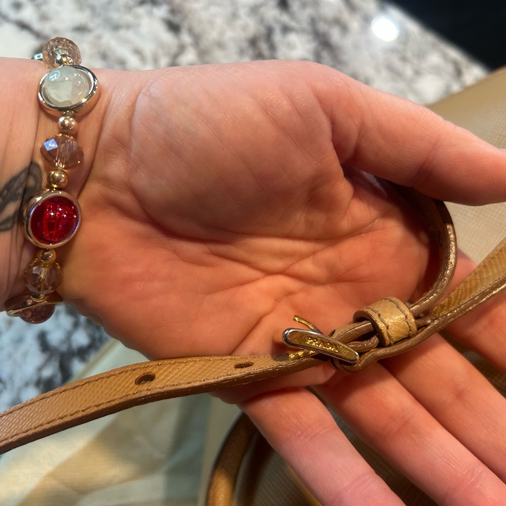 Prada Beige Saffiano Galleria Leather Satchel EUC w/ Pink Scarf and charm - Picture 4 of 16